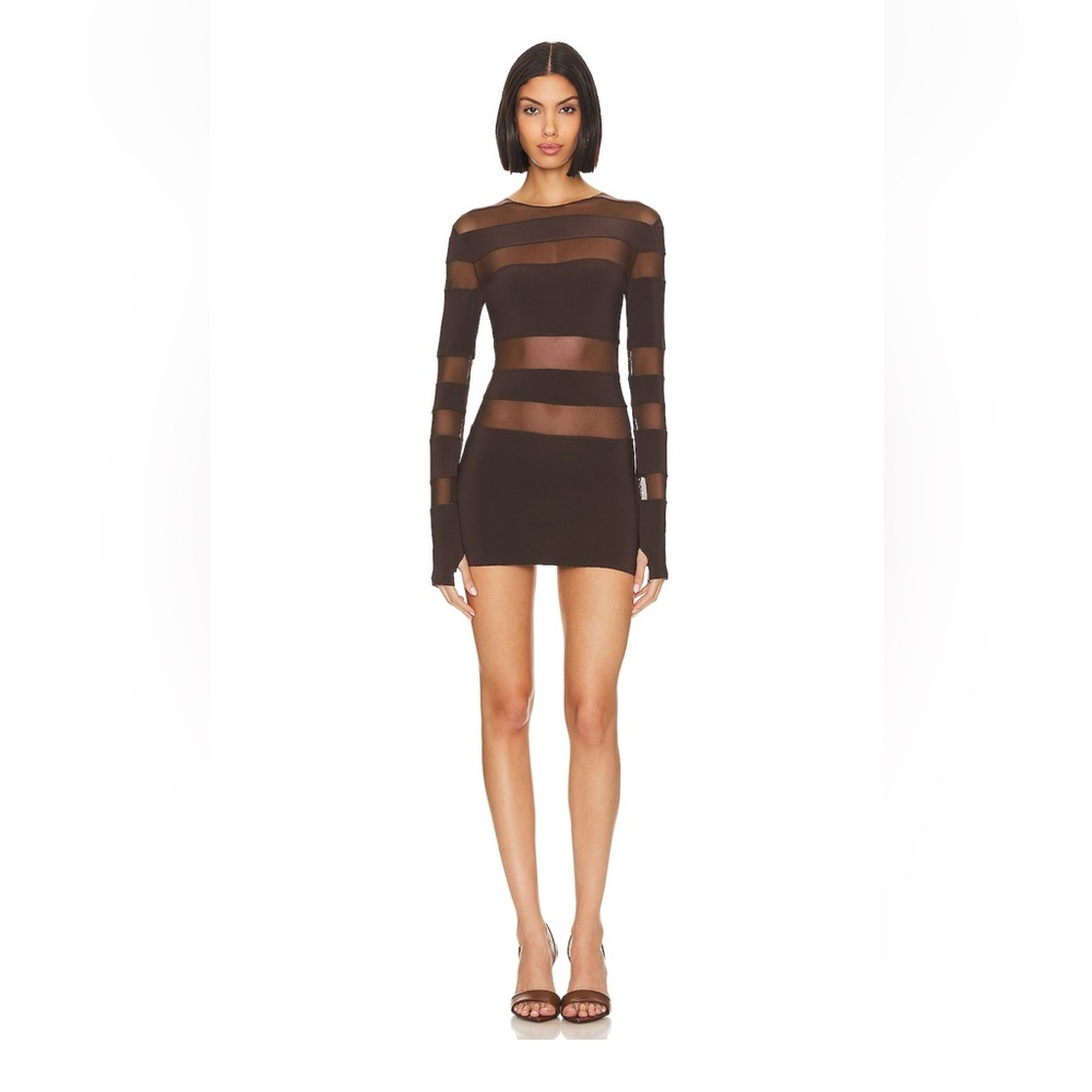 Norma Kamali's Chocolate Mesh Spliced Pickleball Dress. Size small worn once